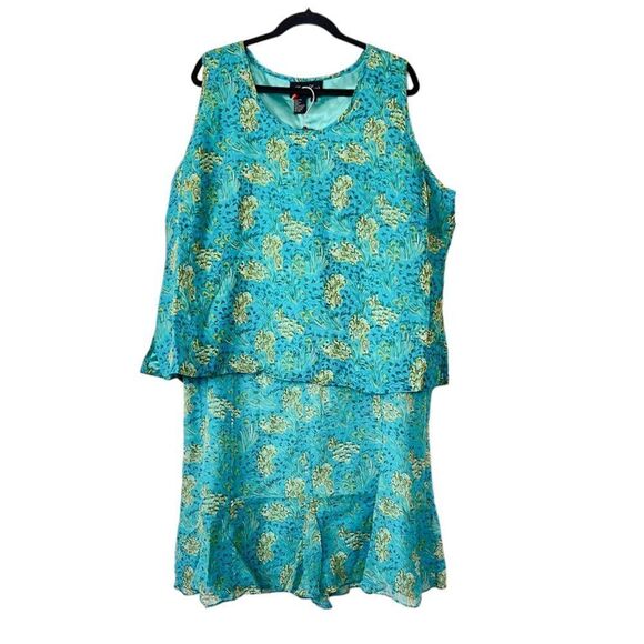 Terry Lewis Floral 100% Silk Top Skirt Set NEW Size 2X - Picture 1 of 11